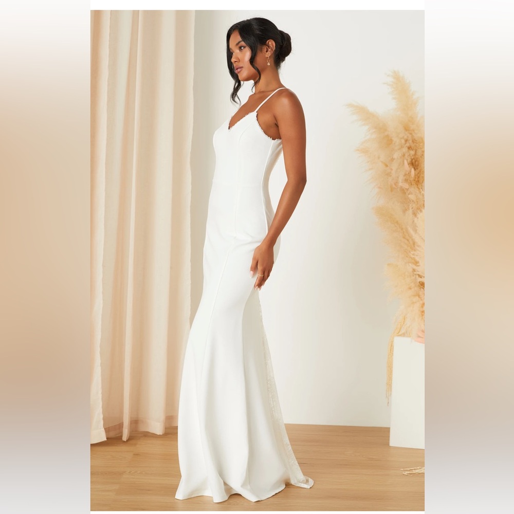 Lulu’s Taliana White Lace Button Back Maxi Dress